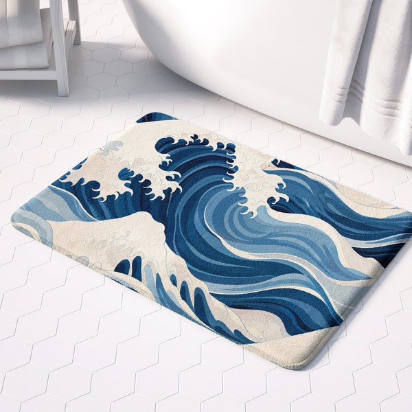 Japanese Art Inspired Bath Mat for a Zen Bathroom Experience, Non-Slip & Memory Foam