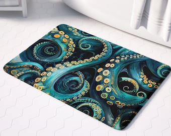 Octopus Bath Mat - Whimsical Non-Slip Memory Foam Bath Mat for Nautical Decor Enthusiasts and Beach House Charm