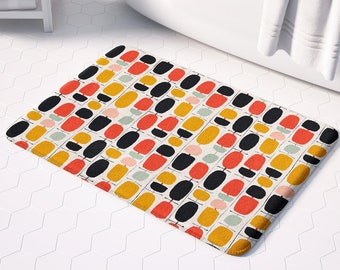 Funky Bath Mat for Aesthetic Retro Bathroom Decor, Cute Gift for Her, Mid Century Modern Apartment Essentials