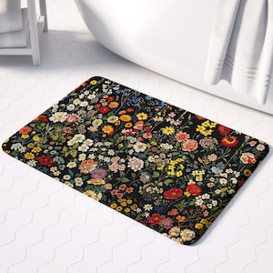 Alfombra de baño floral: diseño de jardín vibrante, antideslizante y absorbente.