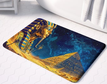 Egyptian Art Print Bath Mat: Pharaoh Rug for Starry Night Decor & Ancient Egypt Enthusiasts