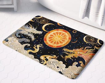 Drachen Badematte Teppich für Fantasy-inspirierte Badezimmerdekoration, rutschfeste Duschmatte - Perfekt für Drachenliebhaber, Jahr des Drachen Feiern