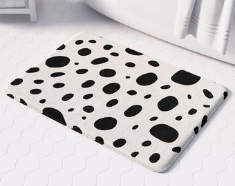 Memory Foam Bath Mat: Black & White Polka Dot Design (Soft and Absorbent)