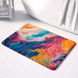 Abstract Bath Mat Non Slip - Colorful Rectangular Rug for Her, Ideal for Bathroom Decor & Housewarming