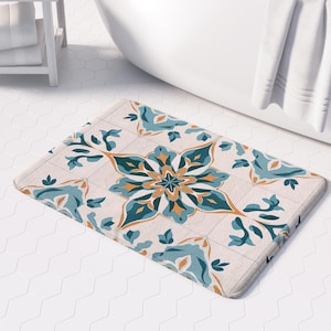 Boho Bath Rug - Vintage Style Memory Foam Mat for Bohemian Decor, Non-Slip & Absorbent, Ideal Spa Style Comfort