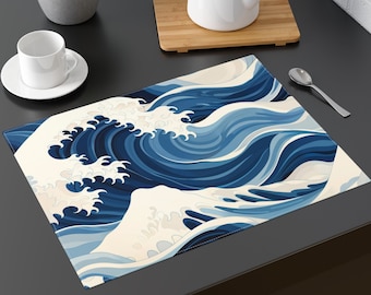 Ocean Wave Placemat, Abstract Nautical Decor for Beach House Dining