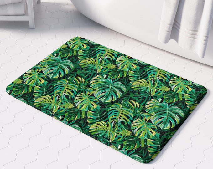 Large Green Leaves Microfiber Strong Water Absorption Bath Mat/rug With Non Slip Backing ...