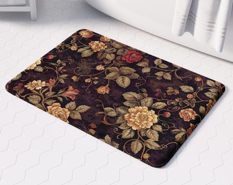 Dark Cottagecore Bath Mat: Whimsical & Moody Floral Decor, Vintage Botanical Accent for Home, Gift for Aesthetic Lovers
