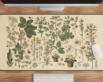 Cottagecore Desk Mat: Vintage Botanical Illustration, Nature Decor