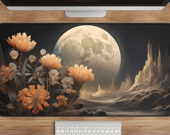 Celestial Moon & Flowers Desk Mat: Extended Gaming Mouse Pad
