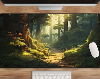 Mystic Forest Mousepad and Desk Mat, Green Nature Design