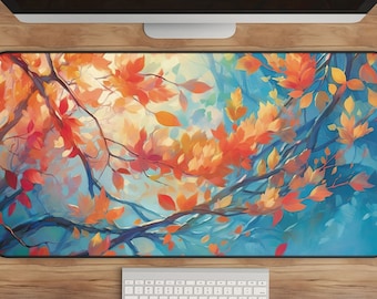 Autumn Leaves Desk Mat: Vibrant Abstract Artwork Mouse Pad
