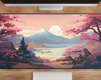 Cherry Blossom Desk Mat: Japanese Ukiyo-e Inspired Anime Art