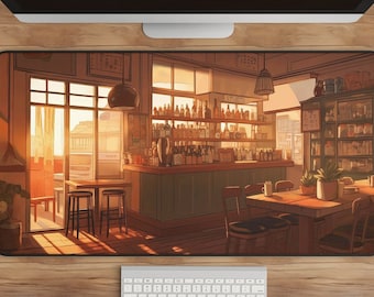 Anime Desk Mat: Sunrise Cafe Vibes (XL Gaming Mouse Pad)