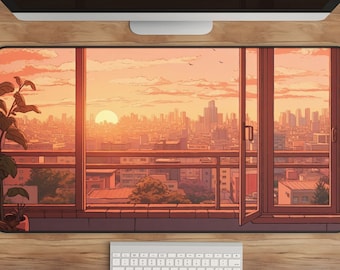 Lo-Fi Anime Mousepad - Large City View Desk Mat