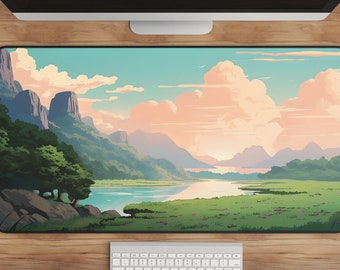 Desk Mat: Anime Sunset Mountain and Forest - Large Gaming Pad