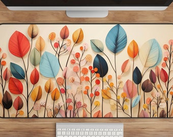 Boho Leaves Desk Mat: Botanical Nature-Inspired Mouse Pad