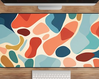 Retro Abstract Desk Mat, Colorful Mid-Century Style (Large, Non-Slip)