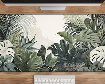 Tropical Foliage Desk Mat - Monstera Plant Mousepad - Green Nature Inspired Desk Pad - Large Office Accessory