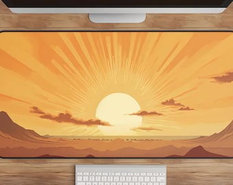 Sunset Desert Landscape Desk Mat - Warm Tones, Large Mouse Pad