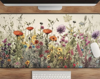 Cottagecore Desk Mat, Floral XL Mousepad, Deskmat Aesthetic, Cute Plant Keyboard Mat, Watercolor Flowers, Office Decor Top Sellers