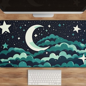 Night Sky Desk Mat, Celestial Desk Mat, Cute Mouse Pad, Large Desk Pad, Kawaii Desk Mat, Desk Accessories, Gaming Mouse Pad