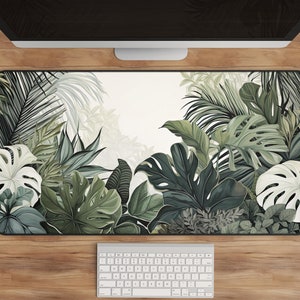 Tropical Foliage Desk Mat - Monstera Plant Mousepad - Green Nature Inspired Desk Pad - Large Office Accessory