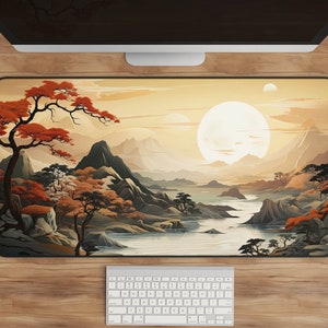 Japanese Desk Mat XL, Nature Desk Decor, Gaming Mouse Pad, Large Desk Accessories, Serene Asian Landscape