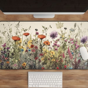 Cottagecore Desk Mat, Floral XL Mousepad, Deskmat Aesthetic, Cute Plant Keyboard Mat, Watercolor Flowers, Office Decor Top Sellers