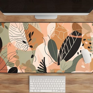 Esthétique de tapis de bureau bohème, tapis de bureau végétal, accessoires de bureau, cadeau pour elle, décoration de bureau à domicile, décoration d&#39;espace de travail tendance étendu