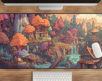 Tree House Pixel Art Desk Pad: Colorful Gaming Mousepad