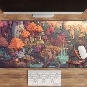 Cute Desk Pad, XL Mousepad, Office Decor, Tree House Pixel Art, Gaming Desk Mat, Desk Accessories, Colorful Desk Mat, Artistic Computer Pad