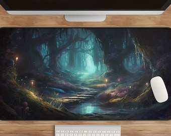 Bioluminescent Forest Desk Mat: Dark Academia Extended Mouse Pad