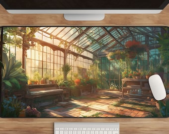 Greenhouse Desk Mat: Anime Botanical Plant Lover Workspace