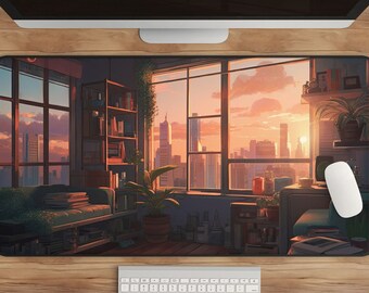 Anime Cityscape Desk Mat, Cozy, Non-Slip