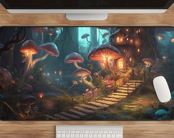 Mushroom Forest Desk Mat: Dark Cottagecore Fantasy Workspace Decor