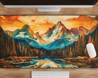 Mountain Sunset Desk Mat: Scenic Landscape Office Decor
