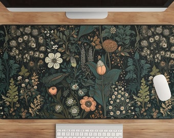 Dark Cottagecore Mat, Floral Desk Mat, Botanical Mouse Pad, Vintage Desk Mat, Wildflower Mousepad, Nature Desk Decor, Garden Desk Pad