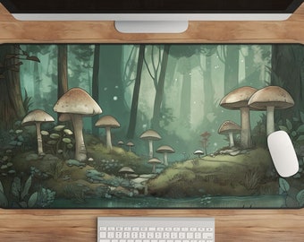 Mushroom Forest Desk Mat: Cottagecore Mystical Office Decor