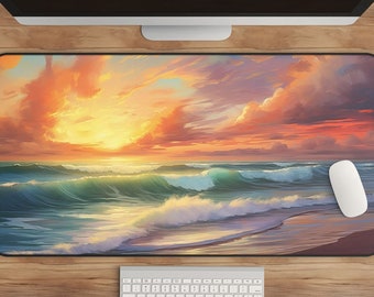 Ocean Sunset Desk Mat: Coastal Beach Office Decor