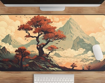 Japanese Landscape Desk Mat - Large Gaming Mousepad - Samurai-Inspired Art - Epic Mountain Scenery - Perfect Gift for Gaming Enthusiasts