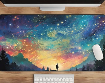 Anime Desk Mat: Whimsical Forest Sky, Kawaii Gaming Mousepad