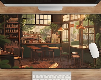 Lofi Anime Desk Mat: Cozy Coffee Shop Art for Study & Gaming