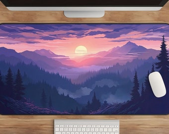 Pacific Northwest Mountain Desk Mat: Sunset Scenery Workspace Decor