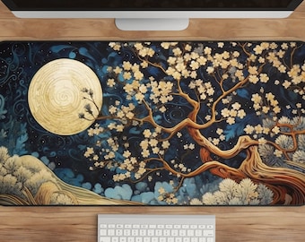 Celestial Tree Desk Mat: Enchanted Moonlit Scene