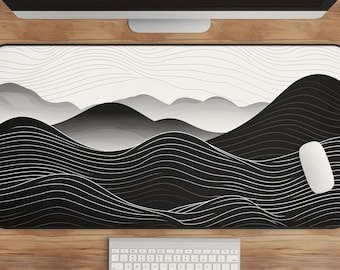 Desk Mat: Black & White Abstract Mountain - Minimalist Office Decor