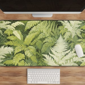 Stylish Fern Desk Mat - Natural Desk Pad - Botanical Decor - Woodland Desk Mat - Large Mouse Pad - Plant Lover Gift - Green Office Decor