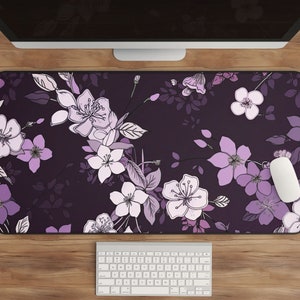 Sakura paarse muismat: kersenbloesem bureaumat, kawaii-esthetiek, schattig kantoordecor, Japanse gaming-bureaumat, anime XL bloementoetsenbordmat