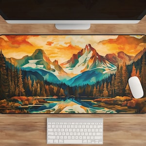 Mountain Desk Mat, Sunset Desk Decor, Scenic Office Accessory, Landscape Workspace, Nature-Inspired Desk Protector, Calming Home Office
