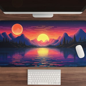 Retrowave Mousepad, Gaming Desk Mat, Vaporwave Desk Mat, Extended Mouse Pad, Neon Desk Mat, Synthwave Desk Mat, XL Mousepad, 80s Style Decor